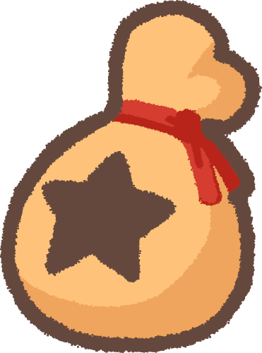a tan colored pouch bag with a brown star and red ribbon